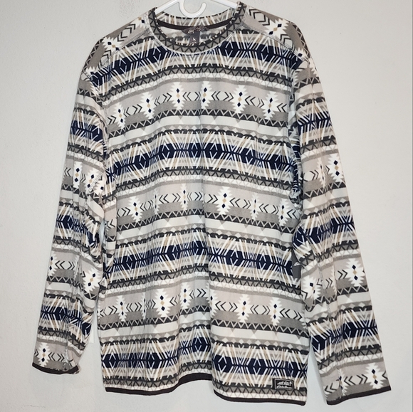 NWT Eddie Bauer Fleece Pullover Size XL Grey Blue Fairisle Aztec Winter - Picture 1 of 14
